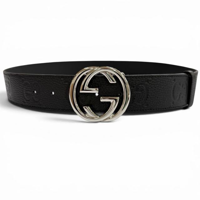 美品▼GUCCI グッチ 794196 なめし革 GG柄 インターロッキングG ピンバックル 広広とした胴締め 黒いこと しろがね色金具 90/36 メンズ 箱付き添い人