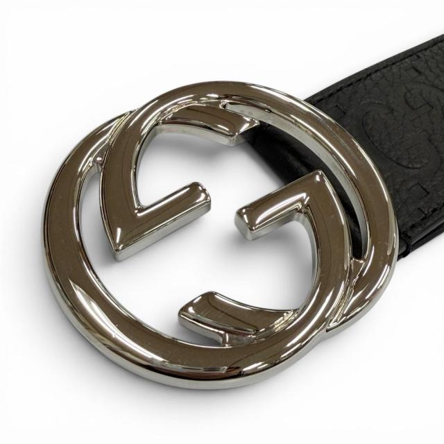 美品▼GUCCI グッチ 794196 なめし革 GG柄 インターロッキングG ピンバックル 広広とした胴締め 黒いこと しろがね色金具 90/36 メンズ 箱付き添い人