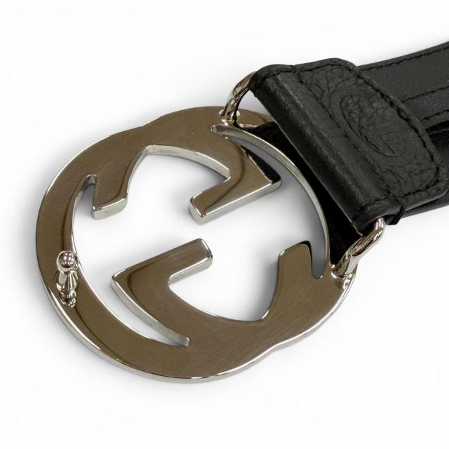 美品▼GUCCI グッチ 794196 なめし革 GG柄 インターロッキングG ピンバックル 広広とした胴締め 黒いこと しろがね色金具 90/36 メンズ 箱付き添い人