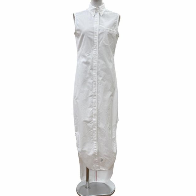 極美品☆THOM BROWNE トムブラウン FDSD45A コットン100％ ノースリーブ シャツ ワンピース ホワイト 40 イタリア製 正規品 レディース 32,175円