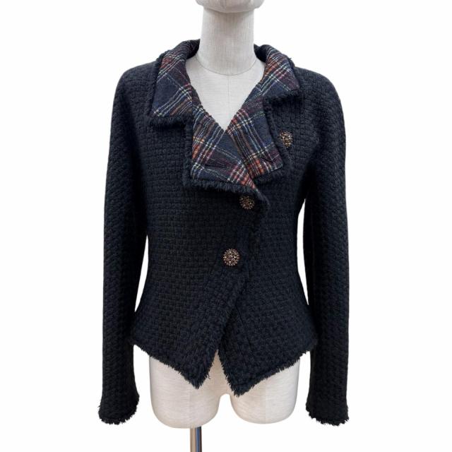 美品◇CHANEL シャネル P46378W05360 裏地シルク100％ ココマークグリポワボタン ジャケット ブラック 38 フランス製 正規品 レディース