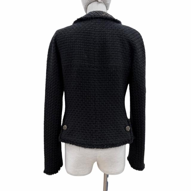美品◇CHANEL シャネル P46378W05360 裏地シルク100％ ココマークグリポワボタン ジャケット ブラック 38 フランス製 正規品 レディース_2