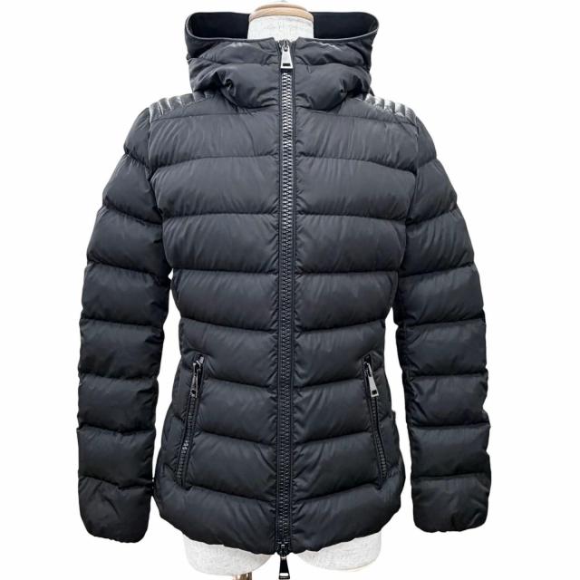 美品△MONCLER モンクレール TETRA テトラ ロゴワッペン フード付き レザー切替 ダウンジャケット ブラック 1 正規品 レディース