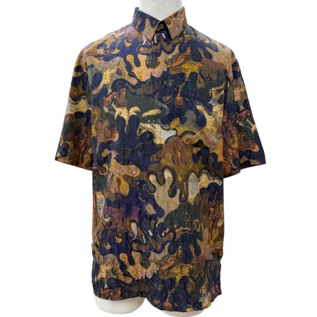 未使用品▼DIOR Peter Doig ディオール オム ピータードイグ 03TC508A5436 シルク52% オブリーク カモフラ 半袖シャツ 39 正規品 メンズ