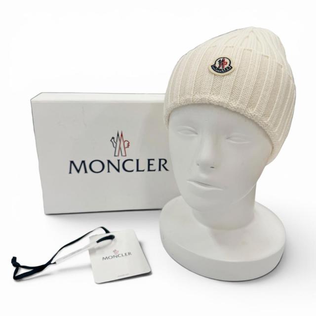 未使用品◇MONCLER モンクレール ウール100％ ロゴワッペン付 ビーニー ニットキャップ ニット帽 アイボリー UNI 正規品 レディース 箱付_1
