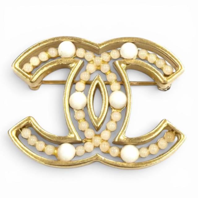 極美品★CHANEL シャネル ヴィンテージ 02A ココマークデザイン ブローチ アクセサリー ゴールド ホワイト レディース 52,800円