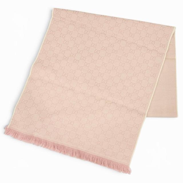 未使用品△GUCCI グッチ 848507 GGウール スカーフ ミニフリンジ マフラー ピンク 45×185cm 現行品 正規品 レディース 定価73700円 箱付