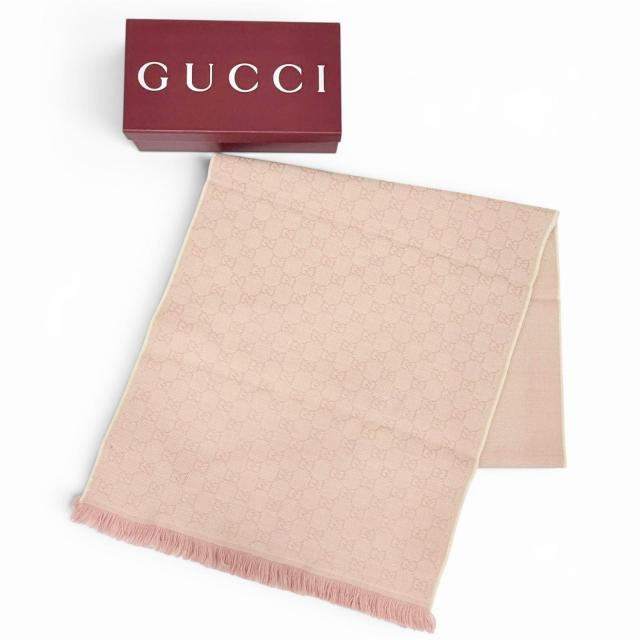 未使用品△GUCCI グッチ 848507 GGウール スカーフ ミニフリンジ マフラー ピンク 45×185cm 現行品 正規品 レディース 定価73700円 箱付_1