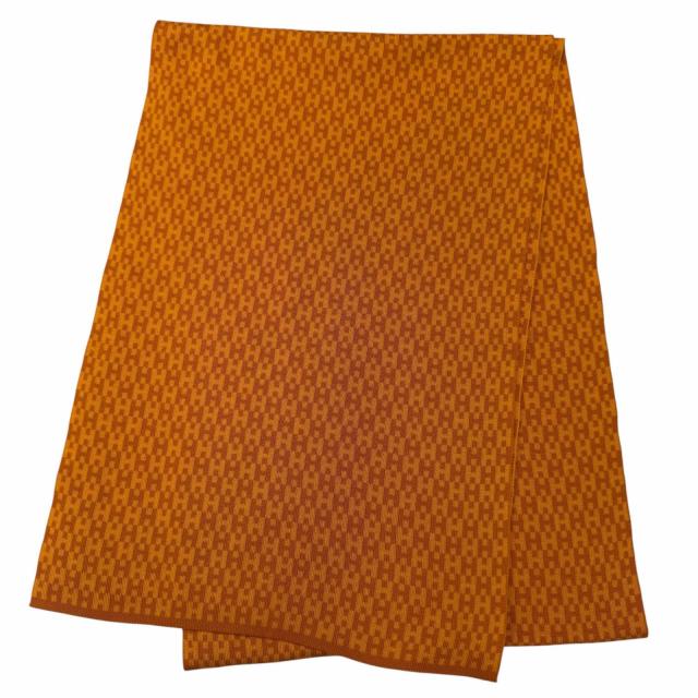 極美品☆HERMES エルメス ヴィンテージ シルク100％ 90‘S H柄 マフラー オレンジ イタリア製 レディース 箱付き