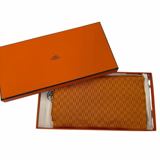 極美品☆HERMES エルメス ヴィンテージ シルク100％ 90‘S H柄 マフラー オレンジ イタリア製 レディース 箱付き_1