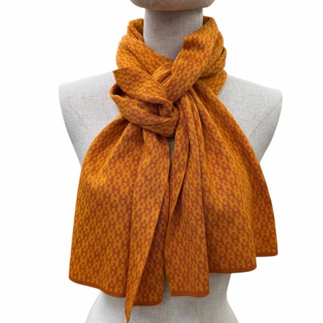 極美品☆HERMES エルメス ヴィンテージ シルク100％ 90‘S H柄 マフラー オレンジ イタリア製 レディース 箱付き_3