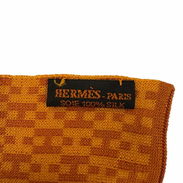 極美品☆HERMES エルメス ヴィンテージ シルク100％ 90‘S H柄 マフラー オレンジ イタリア製 レディース 箱付き_5