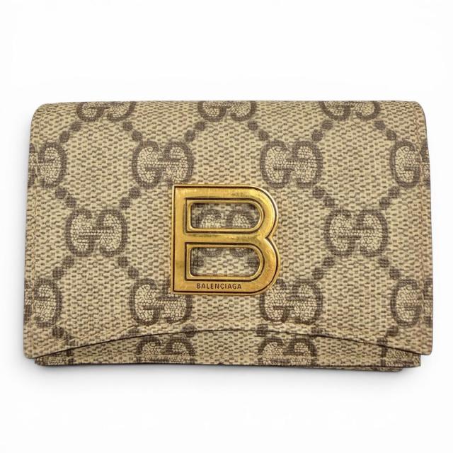 美品◇GUCCI×BALENCIAGA 681700 GGスプリームキャンバス ザ ハッカー プロジェクト ロゴプレート付 コンパクトウォレット 三つ折り財布