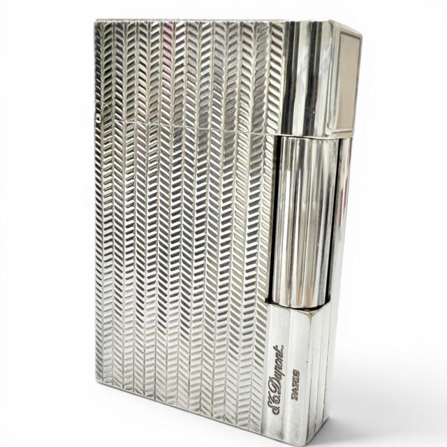 美品□Dupont デュポン ギャッツビー ダイヤモンドヘッド ボーダー柄 スクエア型 ガスライター シルバー フランス製 メンズ 着火確認済み 52,800円