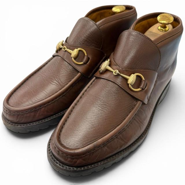 【ドンドン見直し】良品□GUCCI グッチ 0067 114 レザー ホースビット チャッカーブーツ アンクルブーツ ブラウン 40 イタリア製 メンズ