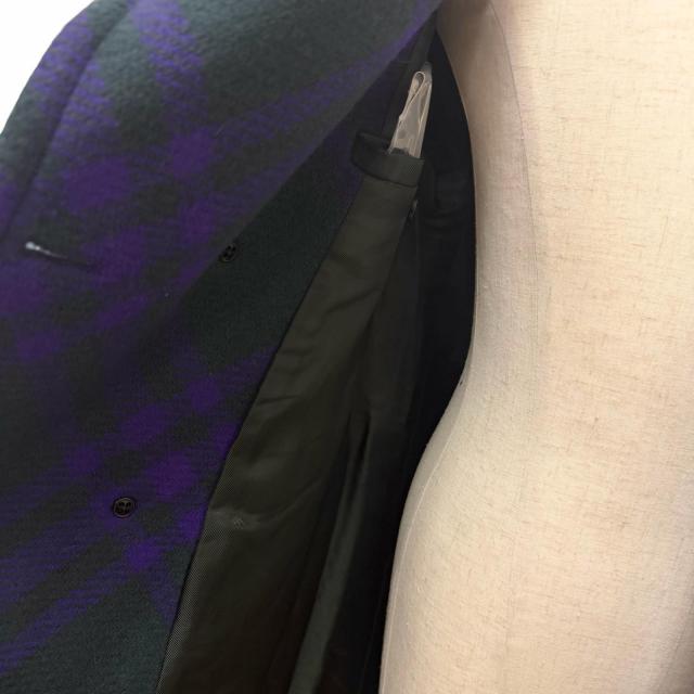 極美品□BURBERRY バーバリー 8076669 チェック柄 ダブルブレスト チェスターコート グリーン パープル 46 イタリア製 正規品 メンズ_4