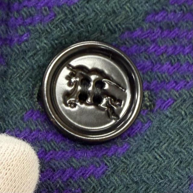 極美品□BURBERRY バーバリー 8076669 チェック柄 ダブルブレスト チェスターコート グリーン パープル 46 イタリア製 正規品 メンズ_5