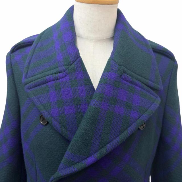 極美品□BURBERRY バーバリー 8076669 チェック柄 ダブルブレスト チェスターコート グリーン パープル 46 イタリア製 正規品 メンズ_1