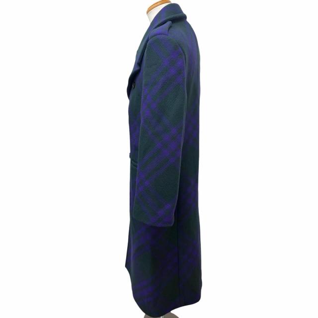 極美品□BURBERRY バーバリー 8076669 チェック柄 ダブルブレスト チェスターコート グリーン パープル 46 イタリア製 正規品 メンズ_2