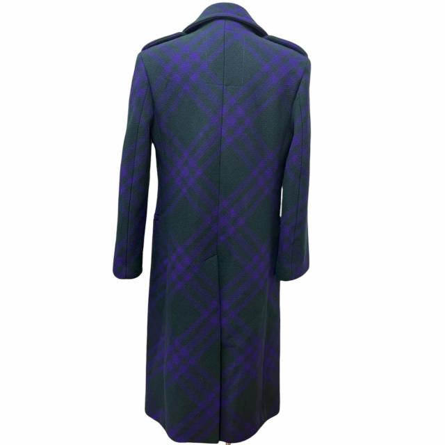 極美品□BURBERRY バーバリー 8076669 チェック柄 ダブルブレスト チェスターコート グリーン パープル 46 イタリア製 正規品 メンズ_3