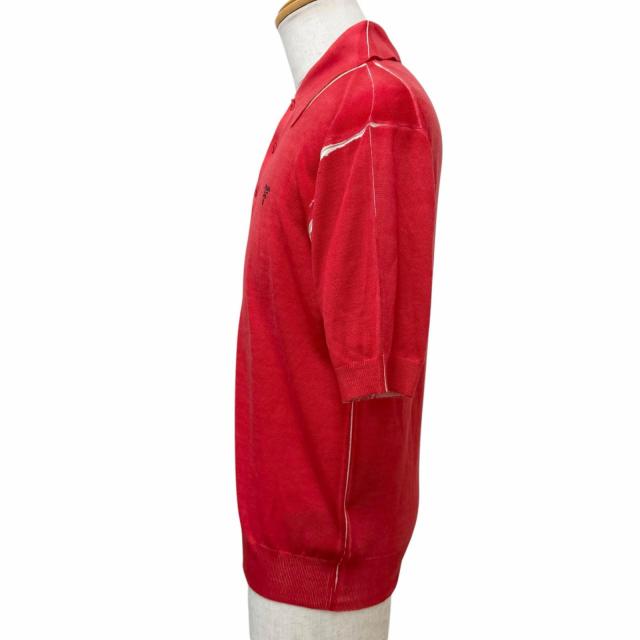 極美品□PRADA プラダ 22SS UMB352 カシミヤ バージンウール ロゴ刺繍 薄手 半袖 ニットポロシャツ レッド 46 イタリア製 正規品 メンズ_2
