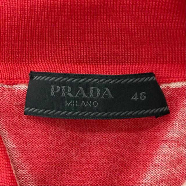 極美品□PRADA プラダ 22SS UMB352 カシミヤ バージンウール ロゴ刺繍 薄手 半袖 ニットポロシャツ レッド 46 イタリア製 正規品 メンズ_6