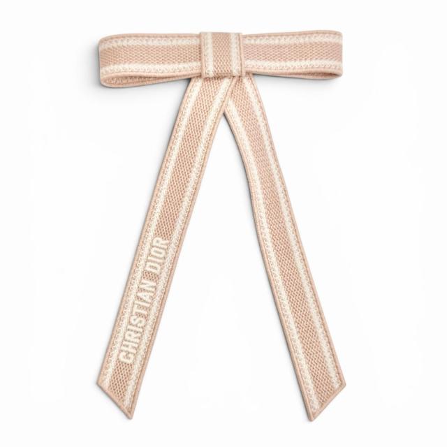 未使用品△Christian Dior クリスチャンディオール Dior Twist ロゴエンブロイダリー リボン バレッタ ヘアアクセサリー 髪留め ピンク