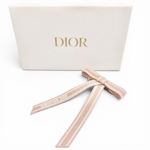 未使用品△Christian Dior クリスチャンディオール Dior Twist ロゴエンブロイダリー リボン バレッタ ヘアアクセサリー 髪留め ピンク_1