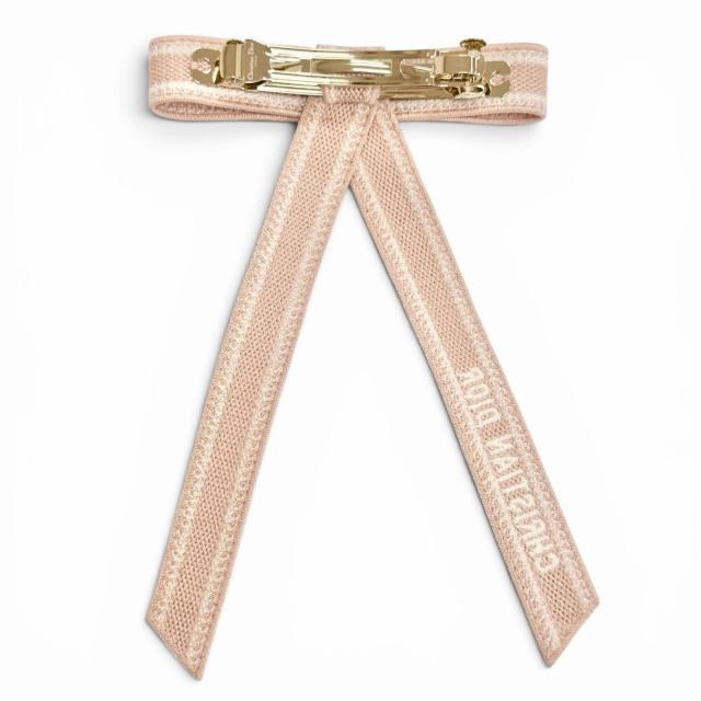未使用品△Christian Dior クリスチャンディオール Dior Twist ロゴエンブロイダリー リボン バレッタ ヘアアクセサリー 髪留め ピンク_2