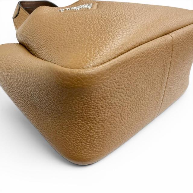 極美品△PRADA プラダ 1BA349 ミニハンドバッグ レザー メタルレタリングロゴ キャラメル ブラウン イタリア製 定価445500円_4