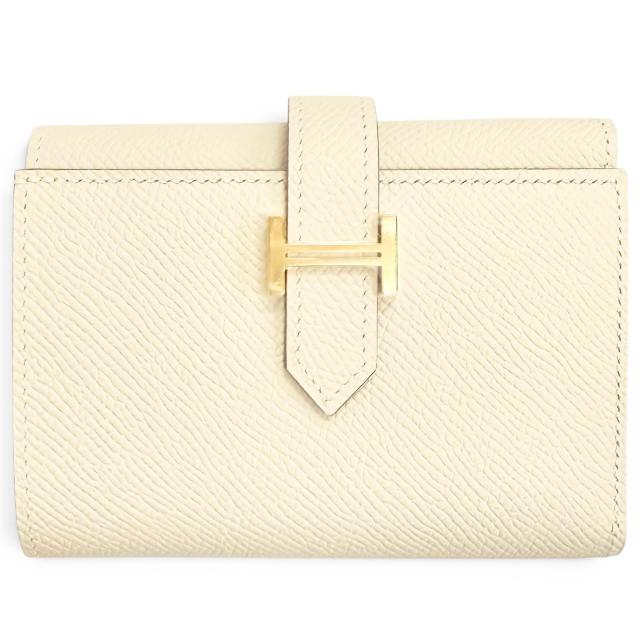 未当てはめる品△HERMES エルメス ベアンコンビネ ヴェルソ ヴォーエプソン クレ ゴールド ゴールド金具 三つ折り紙入れ W目じるし フランス共和国製 箱付き添い人