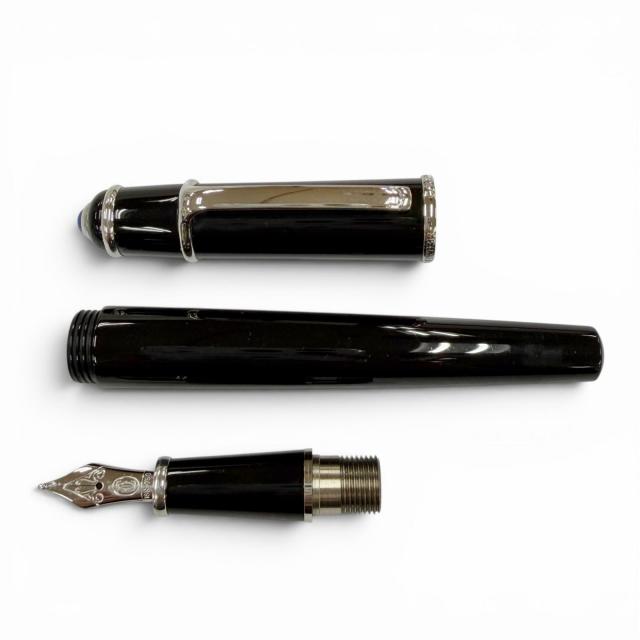 美品◇Cartier カルティエ ディアボロ ドゥ カルティエ 18K ブルージェムストーン Mニブ 万年筆 ブラック シルバー フランス製 箱付き_3