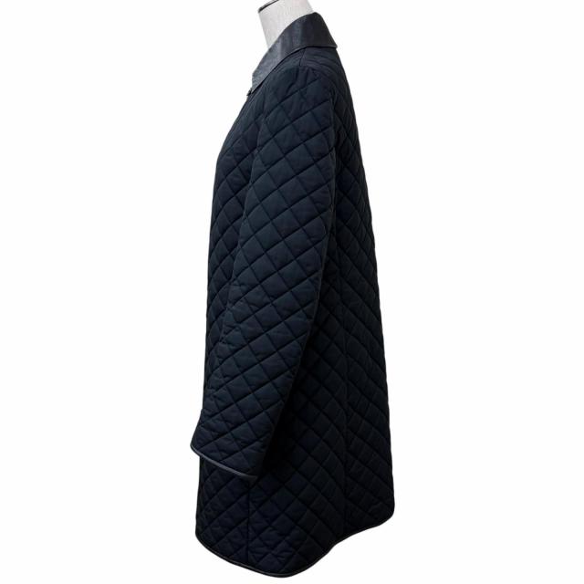 美品★Salvatore Ferragamo サルヴァトーレフェラガモ ガンチーニ金具 レザー使い キルティング コート ブラック 42 伊製 正規品_1