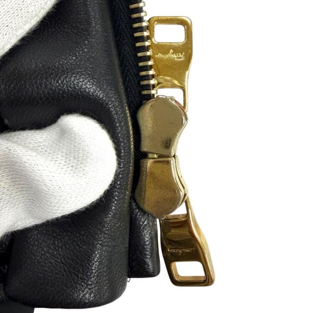 美品★Salvatore Ferragamo サルヴァトーレフェラガモ ガンチーニ金具 レザー使い キルティング コート ブラック 42 伊製 正規品_6