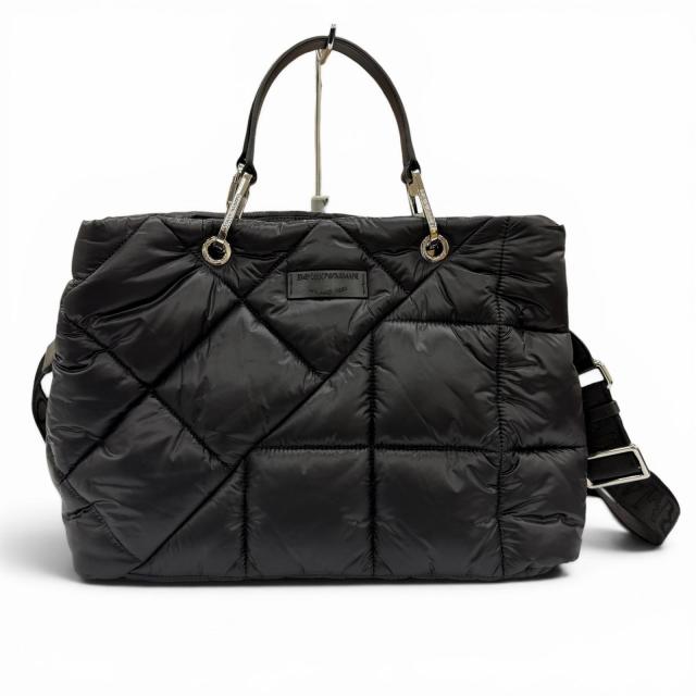 極美品◇EMPORIO ARMANI エンポリオ アルマーニ ポーチ付き ロゴショルダー キルティング レザーハンドル 2WAY ショルダー トートバッグ