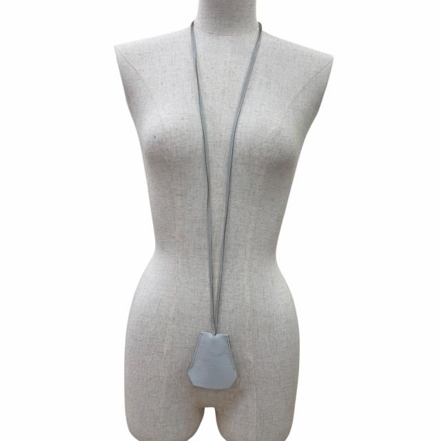 美品☆HERMES エルメス ヴィンテージ クロシェット チャーム レザー シルバー金具 ネックレス ライトブルー □F刻印 フランス製 箱付き_3