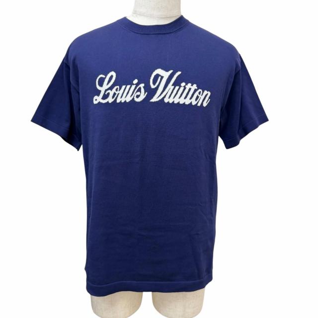 極美品□LOUIS VUITTON ルイヴィトン 22AW コットン インサイドアウト ショートスリーブ 半袖 ロゴニット ネイビー XS イタリア製 正規品