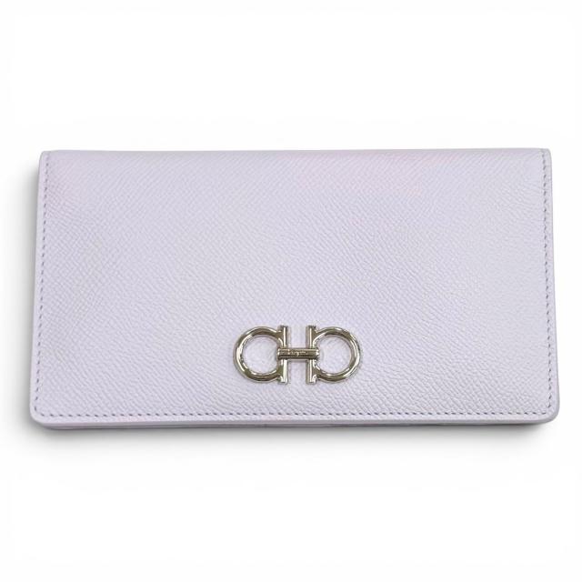 未使用品★FERRAGAMO フェラガモ 22D 779 ダブルガンチーニ レザー ロングウォレット 長財布 パープル シルバー金具 イタリア製 箱付き