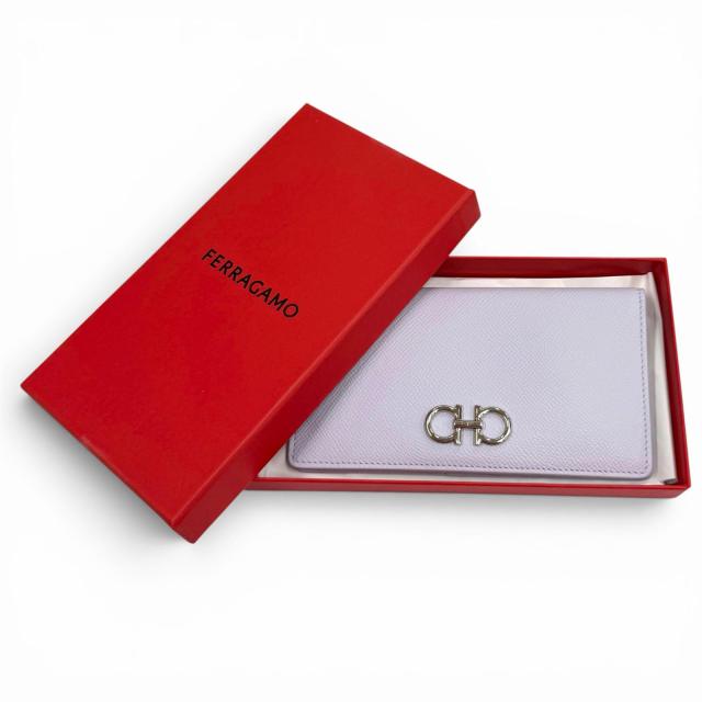 未使用品★FERRAGAMO フェラガモ 22D 779 ダブルガンチーニ レザー ロングウォレット 長財布 パープル シルバー金具 イタリア製 箱付き_1