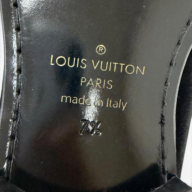極美品□LOUIS VUITTON ルイヴィトン ベロア レザー ロゴ刺繍 スリッポン モカシン ローファー フラットシューズ ブラック 7.5 伊製_8