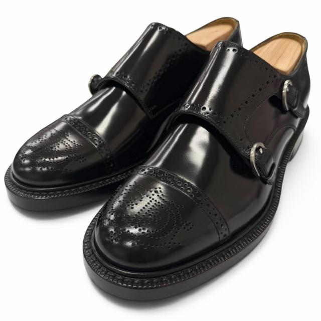未使用品□DIOR ディオール オム レザー CDロゴ メダリオン パンチドキャップトゥ ダブルモンクストラップ ドレスシューズ 40 イタリア製