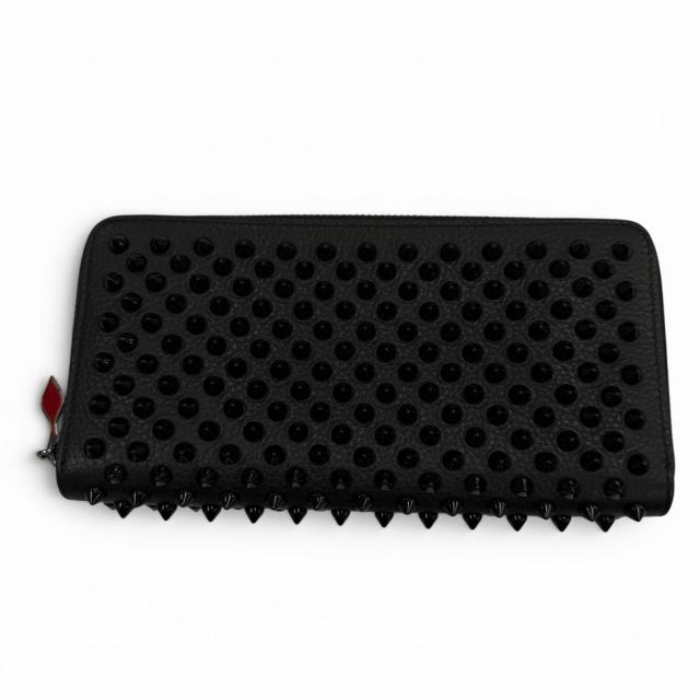 極美品▼Christian Louboutin クリスチャンルブタン パネトーネ スパイクスタッズ レザー ラウンドファスナー 長財布 メンズ レディース