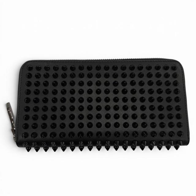 未使用品▼Christian Louboutin クリスチャンルブタン レザー パネトーネ スパイクスタッズ 長財布 ブラック イタリア製 メンズ 保存袋付