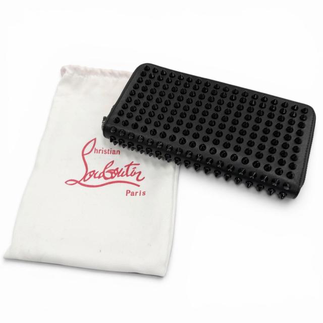 未使用品▼Christian Louboutin クリスチャンルブタン レザー パネトーネ スパイクスタッズ 長財布 ブラック イタリア製 メンズ 保存袋付_1