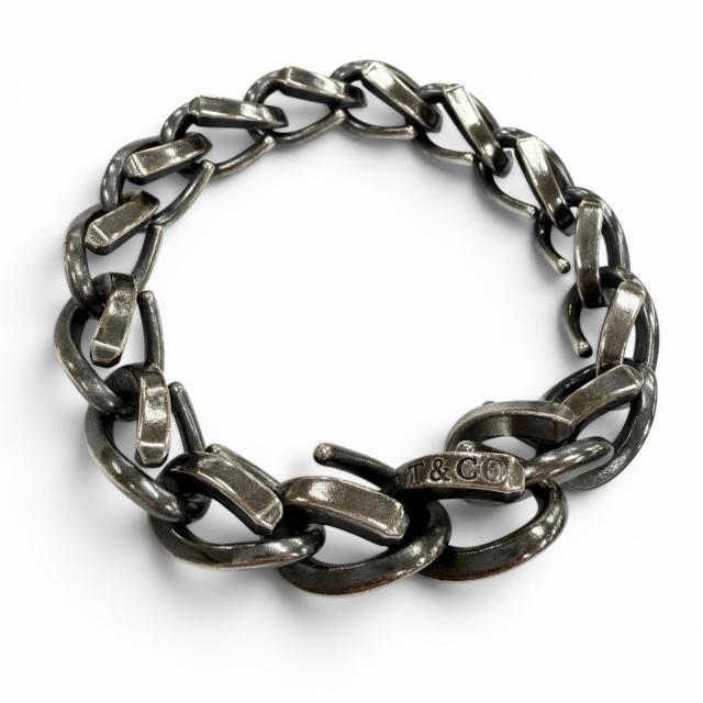 極美品▼TIFFANY&amp;Co. ティファニー 379500 フォージ ブレスレット ラージリンク AG925 現行品 燻し仕上げ シルバー 18 重量75.4g メンズ