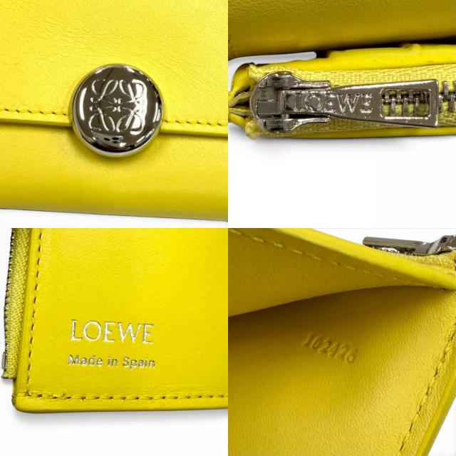 良品★LOEWE ロエベ CANBS33X01 ペブル バーティカルウォレット スモール シャイニーナパカーフ ライトシトリン アナグラム金具 箱・袋付_8