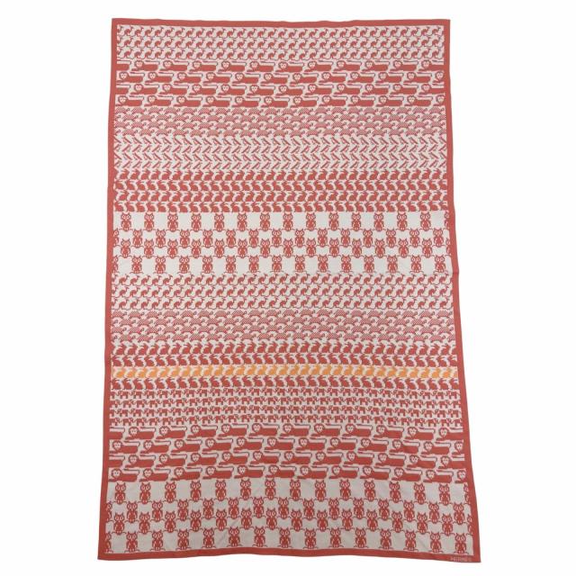 未使用品☆HERMES エルメス コットン100％ プレード トリコ アニモ ピクセル ニット ブランケット コーラル 70×110cm イタリア製 箱付き