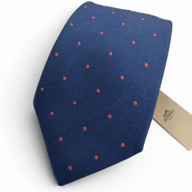 未使用品▼HERMES エルメス 339370T シルク100% ツイルタイ スポーティ ドッツ バスケットボール ネクタイ ブルー フランス製 メンズ