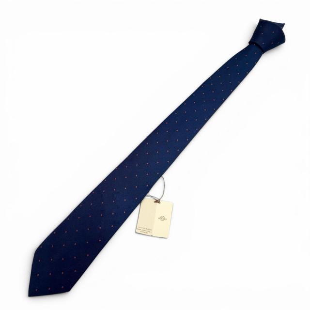 未使用品▼HERMES エルメス 339370T シルク100% ツイルタイ スポーティ ドッツ バスケットボール ネクタイ ブルー フランス製 メンズ_1