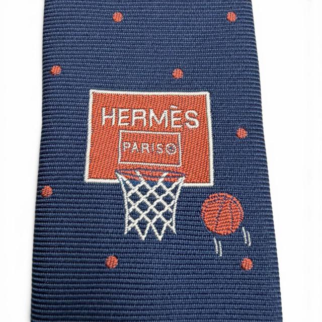 未使用品▼HERMES エルメス 339370T シルク100% ツイルタイ スポーティ ドッツ バスケットボール ネクタイ ブルー フランス製 メンズ_5